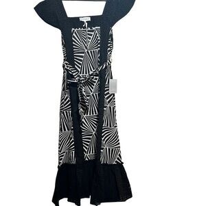 Nordstrom Maisie Geometric Animal Print Black and White Patterned Midi Dress XS